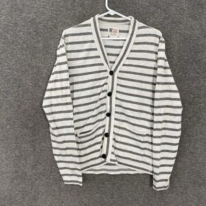 Champion T Snyder Sweater Mens Medium White Stripe Cotton V Neck Knit Cardigan